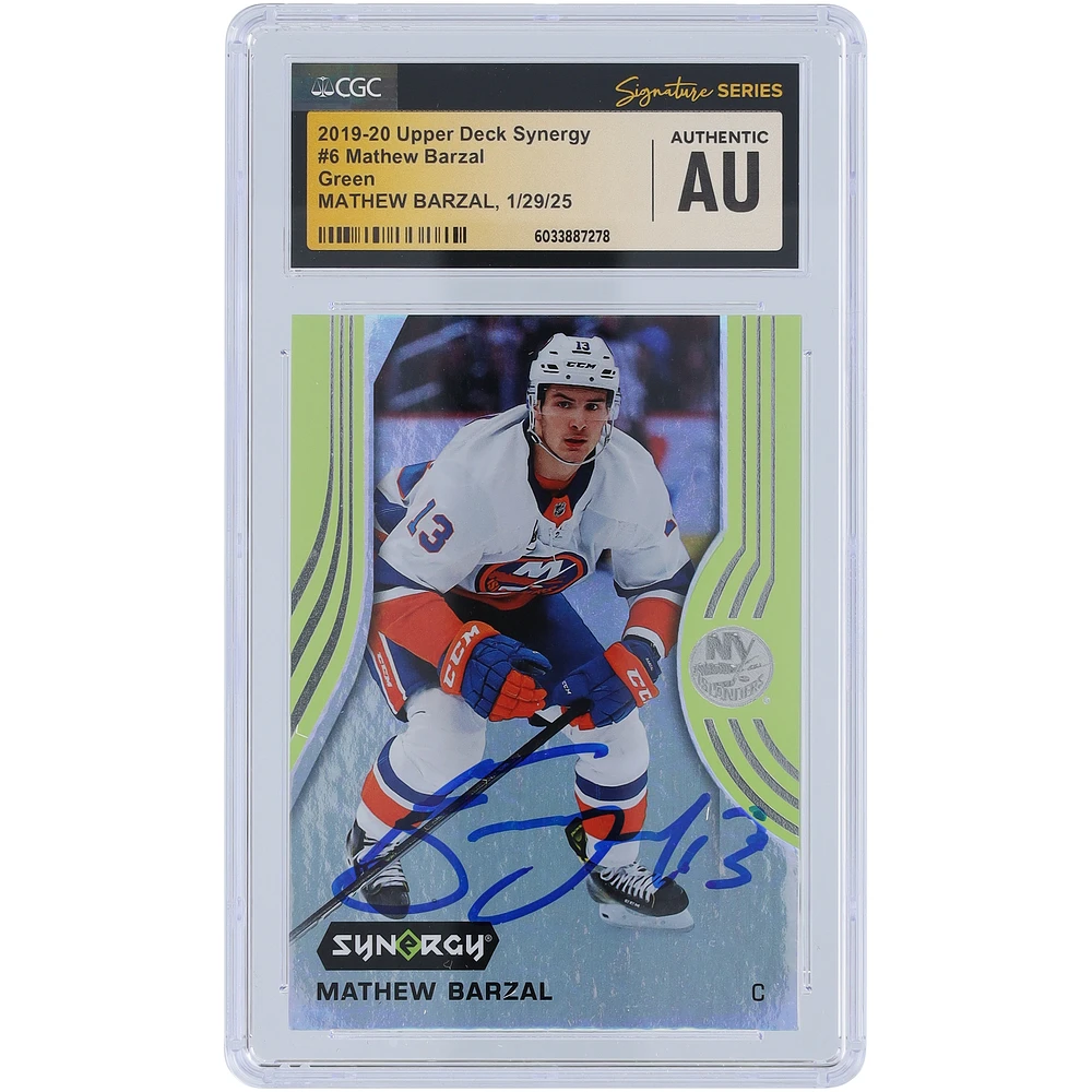 Mathew Barzal New York Islanders Autographed 2019-20 Upper Deck Synergy Green #6 CGC Fanatics Witnessed Authenticated Card