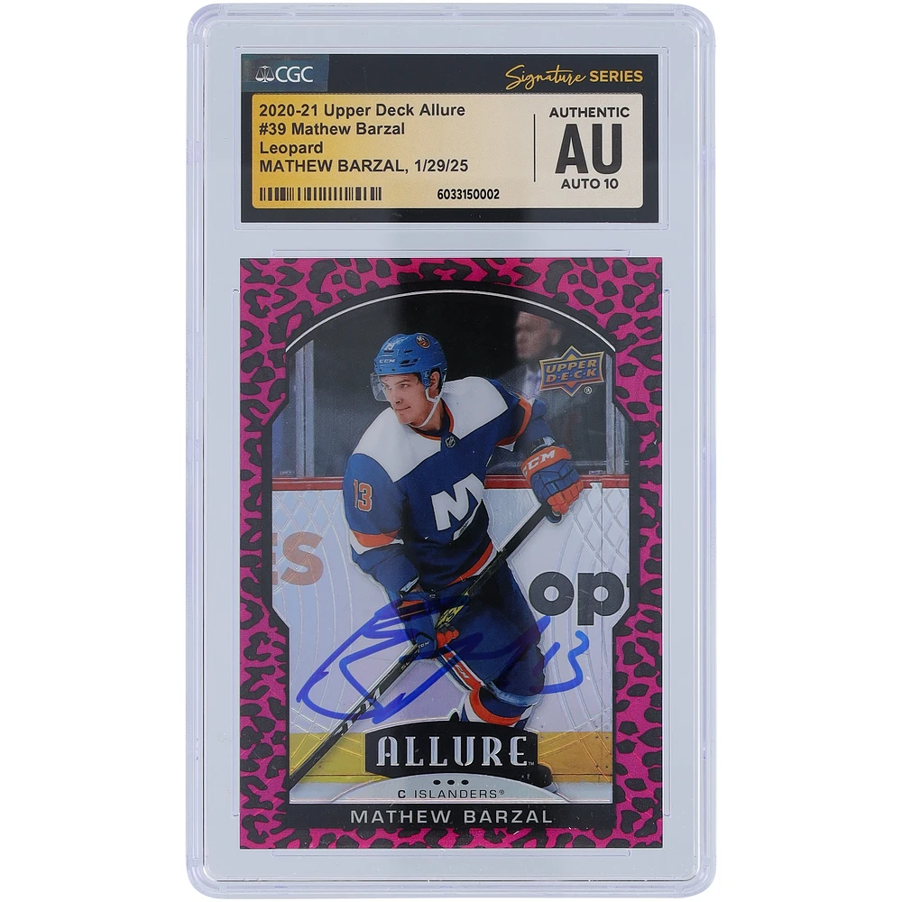 Mathew Barzal New York Islanders Autographed 2020-21 Upper Deck Allure Leopard #39 CGC Fanatics Witnessed Authenticated Auto 10 Card