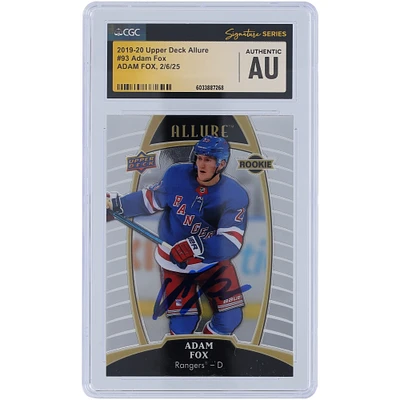 Adam Fox New York Rangers Autographed 2019-20 Upper Deck Allure #93 CGC Fanatics Witnessed Authenticated Rookie Card