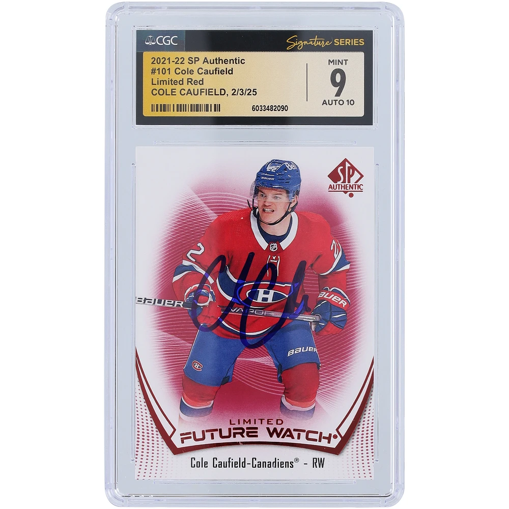 Cole Caufield Montreal Canadiens Autographed 2021-22 Upper Deck SP Authentic Limited Red #101 CGC Fanatics Witnessed Authenticated 9/10 Rookie Card