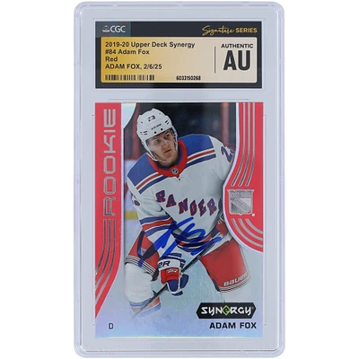Adam Fox New York Rangers Autographed 2019-20 Upper Deck Synergy #84 CGC Fanatics Witnessed Authenticated Rookie Card