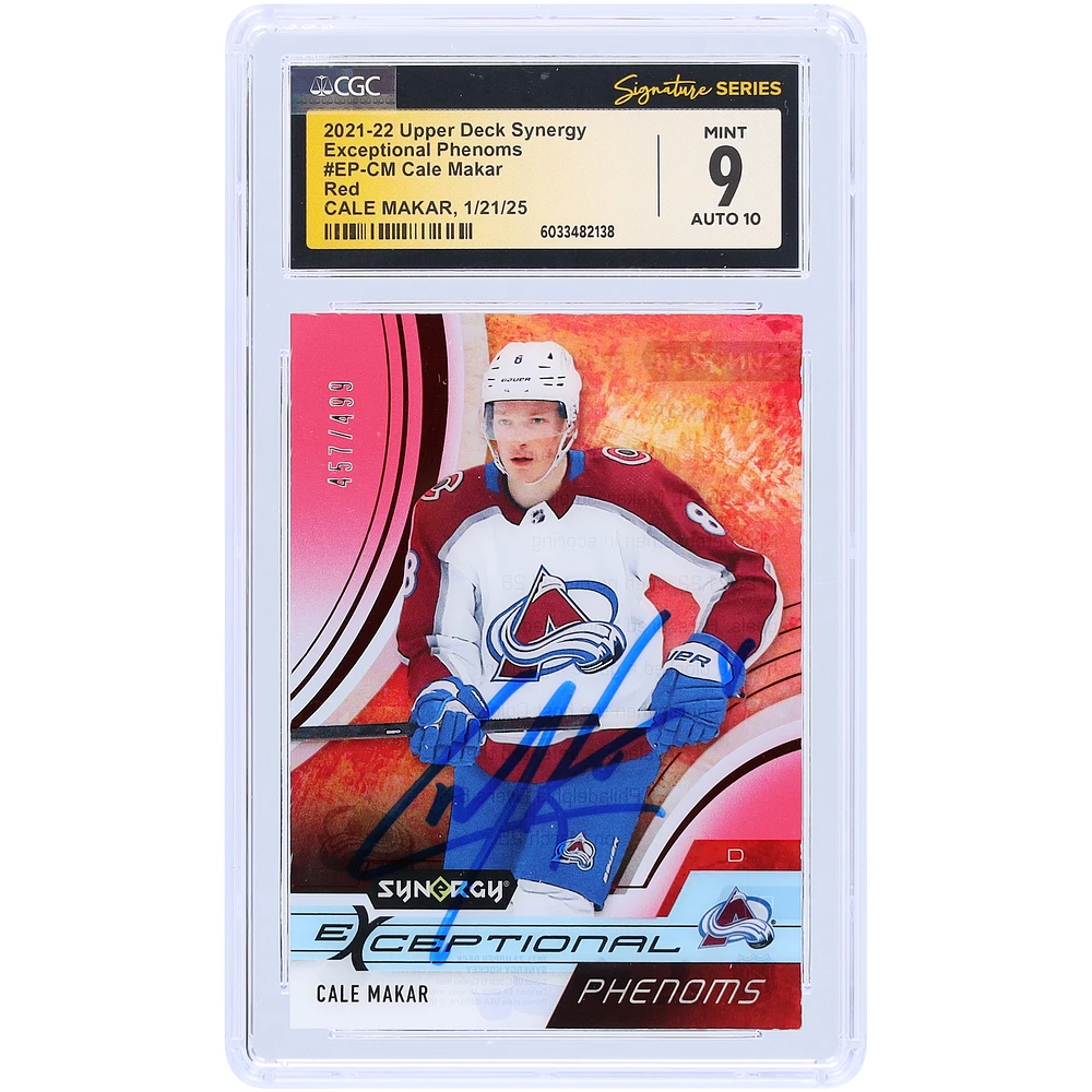 Cale Makar Colorado Avalanche Autographed 2021-22 Upper Deck Synergy Exceptional Phenoms #EP-CM #/ CGC Fanatics Witnessed Authenticated /10 Card