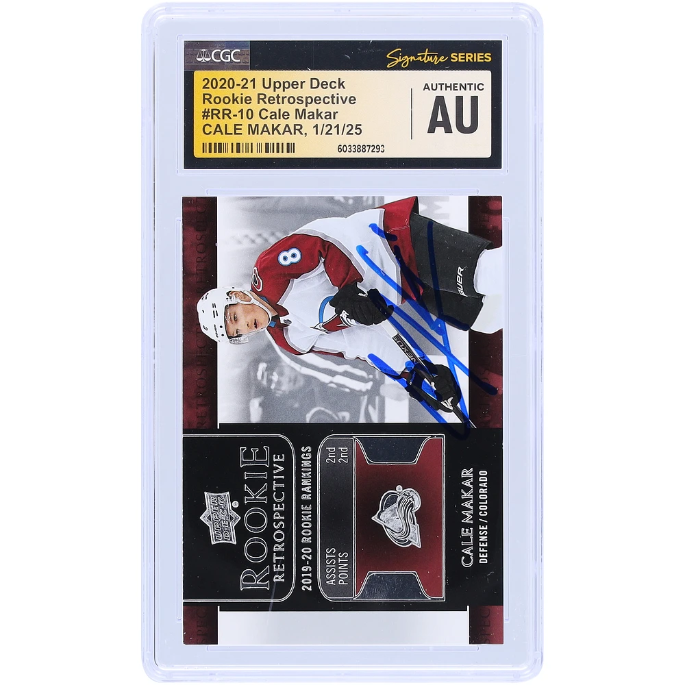 Cale Makar Colorado Avalanche Autographed 2020-21 Upper Deck Series 1 Rookie Retrospective #RR-10 CGC Fanatics Witnessed Authenticated Card