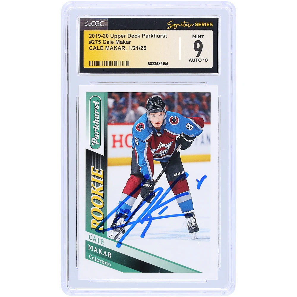 Cale Makar Colorado Avalanche Autographed 2019-20 Upper Deck Parkhurst #275 CGC Fanatics Witnessed Authenticated /10 Rookie Card