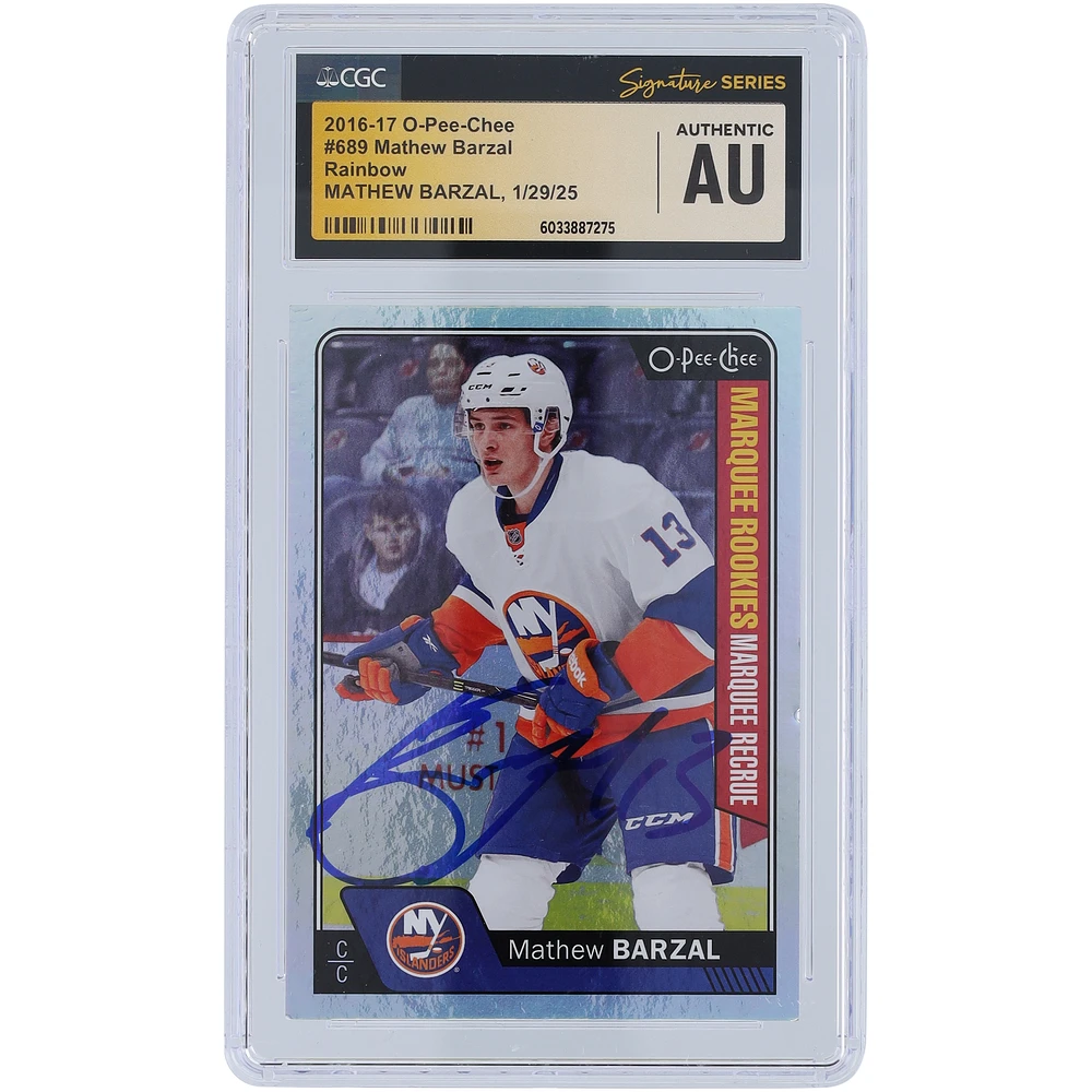 Mathew Barzal New York Islanders Autographed 2016-17 Upper Deck O-Pee-Chee Update Rainbow #689 CGC Fanatics Witnessed Authenticated Rookie Card