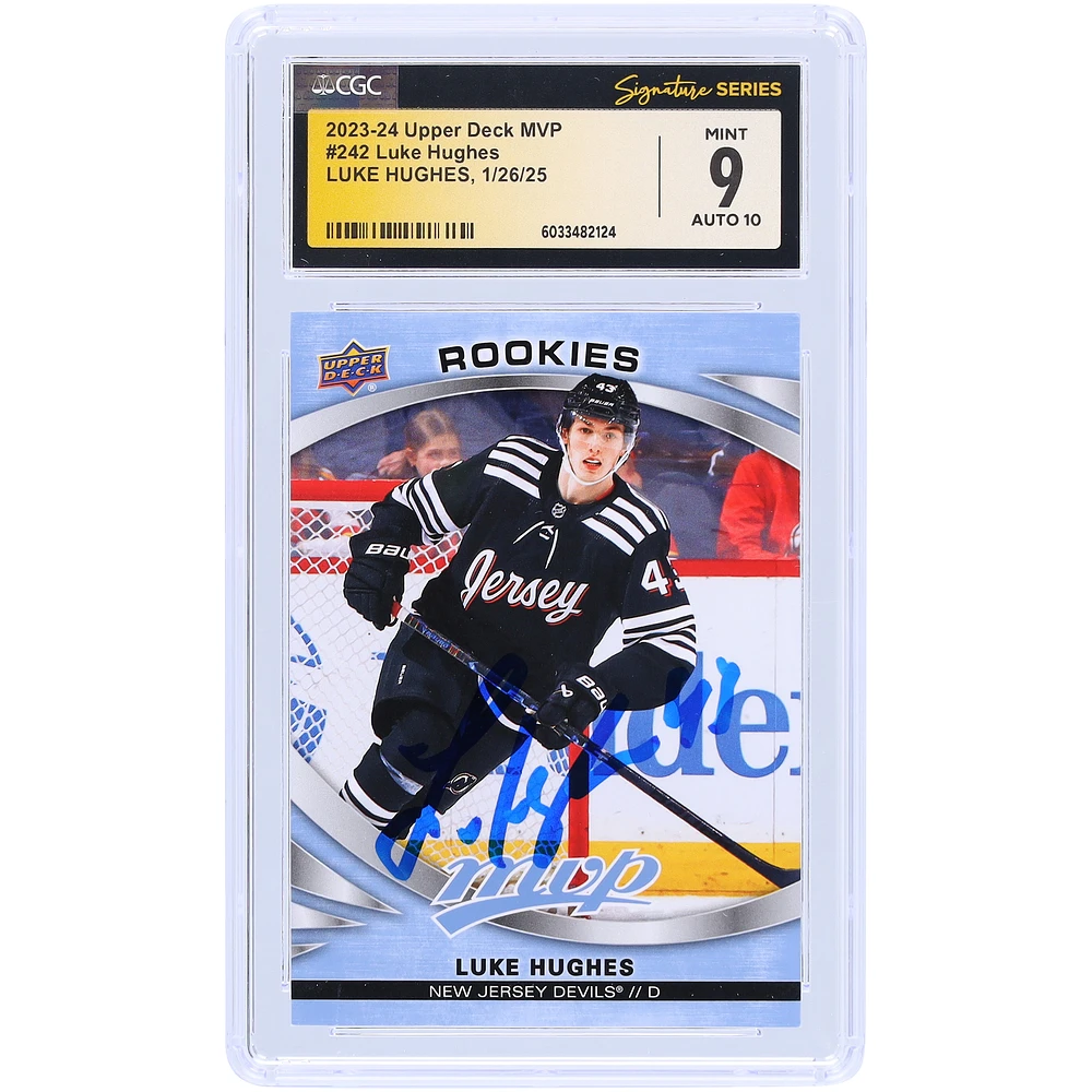 Luke Hughes New Jersey Devils Autographed 2023-24 Upper Deck MVP #242 CGC Fanatics Witnessed Authenticated /10 Card