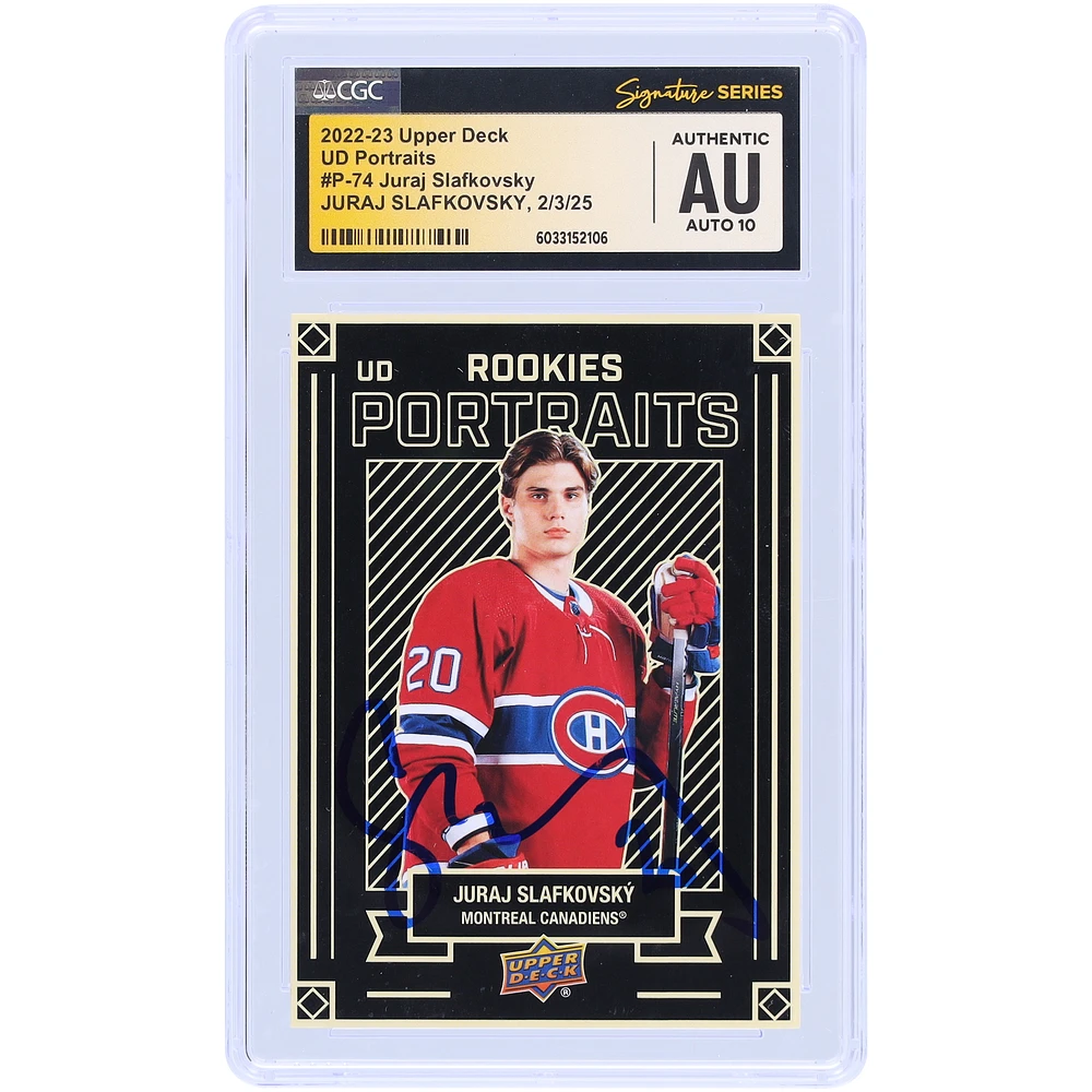 Juraj Slafkovsky Montreal Canadiens Autographed 2022-23 Upper Deck UD Portraits #P-74 CGC Fanatics Witnessed Authenticated Auto 10 Card