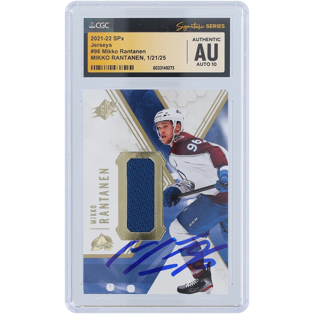 Mikko Rantanen Colorado Avalanche Autographed 2021-22 Upper Deck SPX Jerseys Relic #96 CGC Fanatics Witnessed Authenticated Auto 10 Card