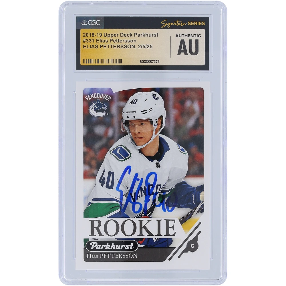 Elias Pettersson Vancouver Canucks Autographed 2018-19 Upper Deck Parkhurst #331 CGC Fanatics Witnessed Authenticated Rookie Card