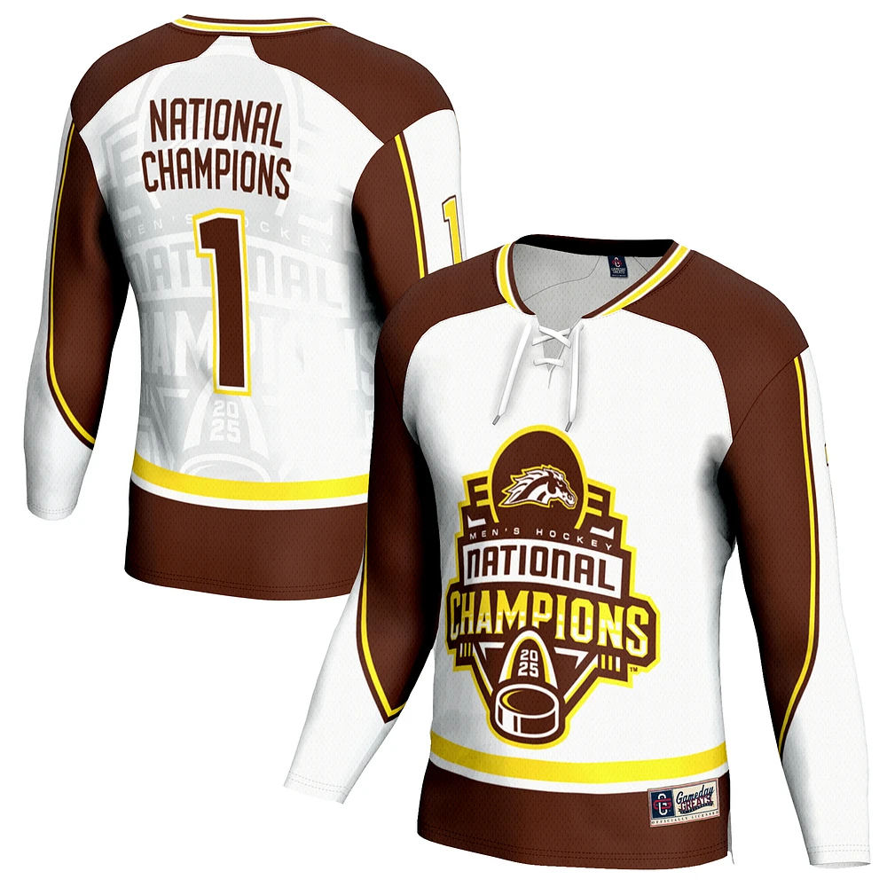 Unisex GameDay Greats White Western Michigan Broncos 2025 NCAA Frozen Four Men's Ice Hockey National Champions Commemorative Fashion Jersey