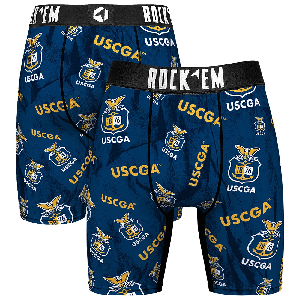 Men's Rock Em Socks Blue Coast Guard Academy Bears All Over Logo Boxer Briefs