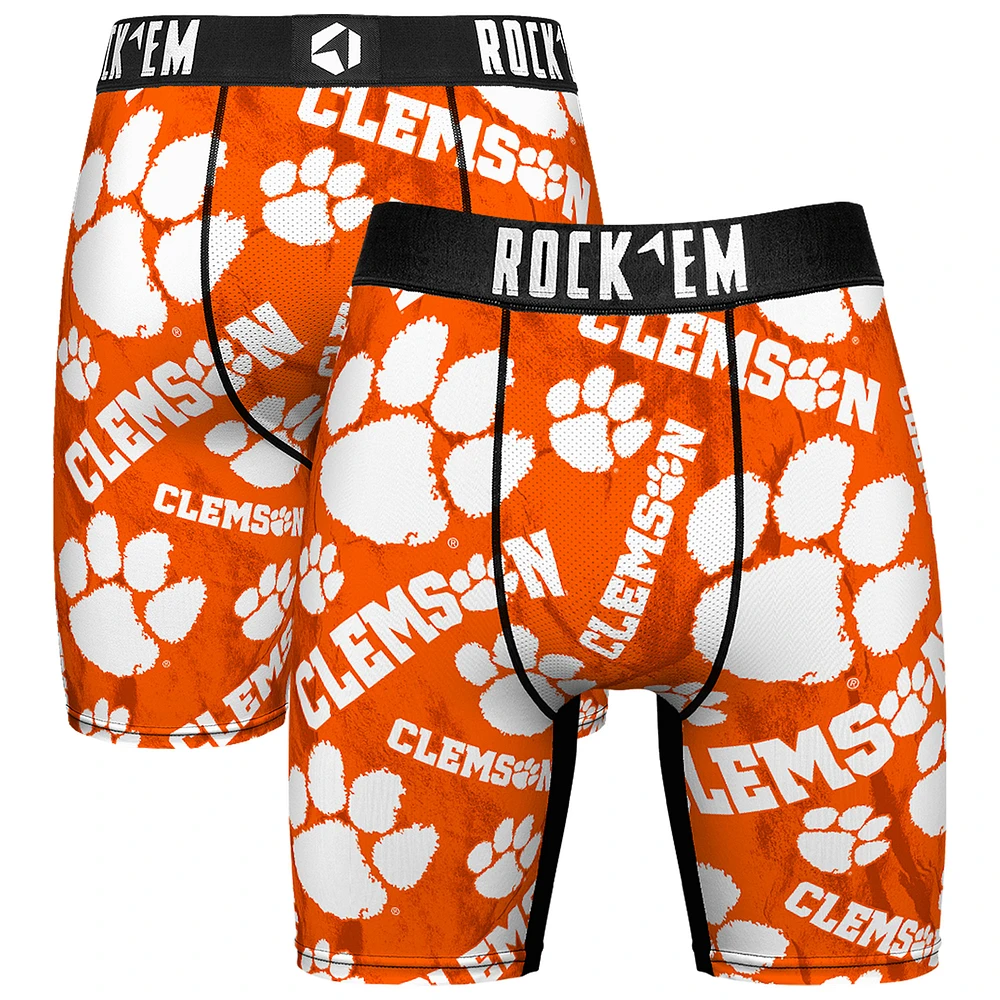 Men's Rock Em Socks Orange Clemson Tigers All Over Logo Boxer Briefs