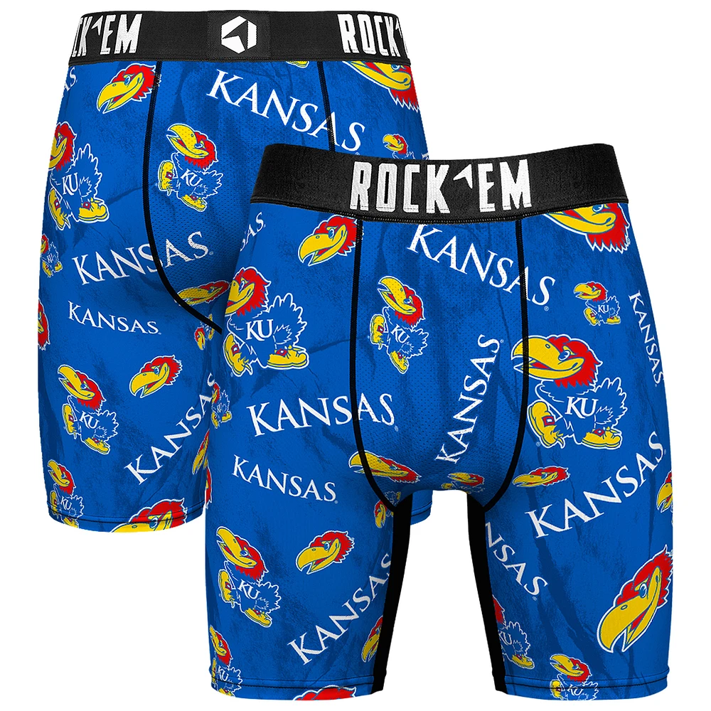 Men's Rock Em Socks Royal Kansas Jayhawks All Over Logo Boxer Briefs