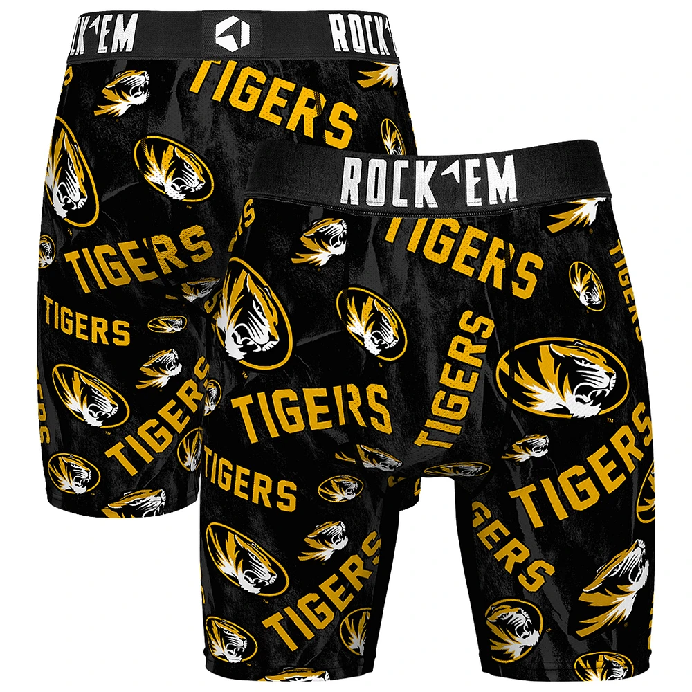 Men's Rock Em Socks Black Missouri Tigers All Over Logo Boxer Briefs