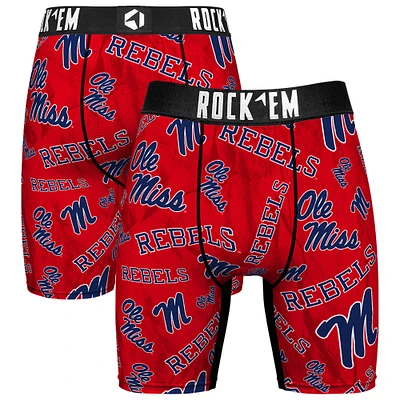 Men's Rock Em Socks Red Ole Miss Rebels All Over Logo Boxer Briefs