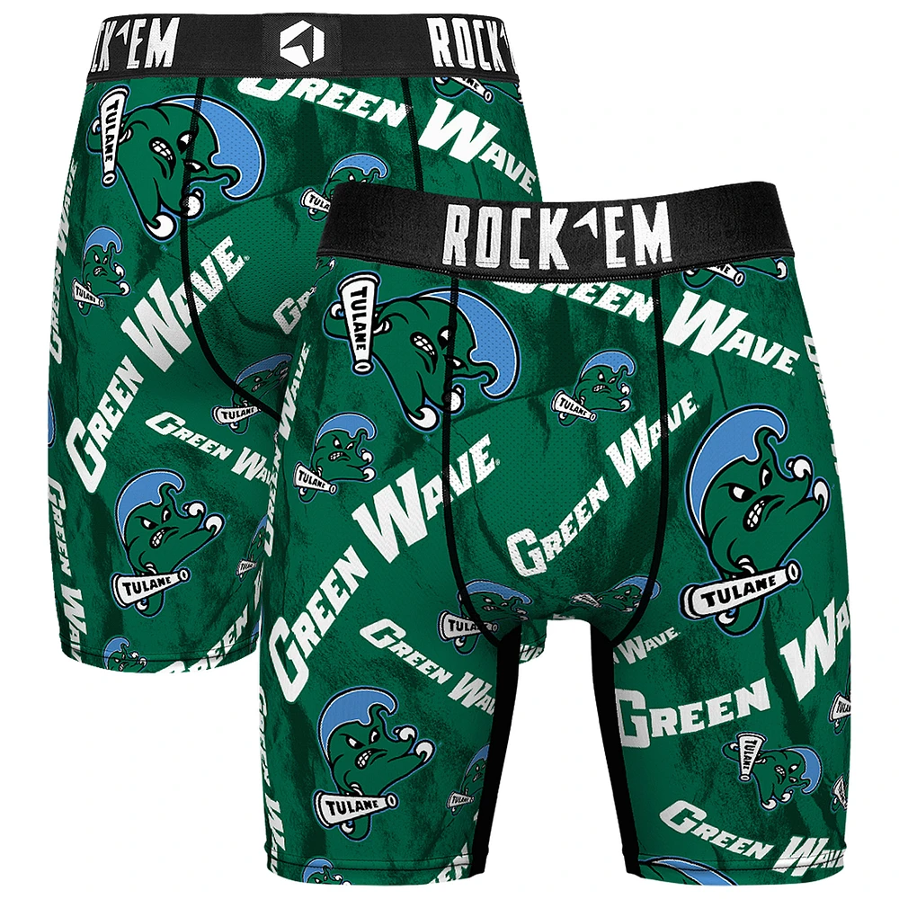 Men's Rock Em Socks Green Tulane Wave All Over Logo Boxer Briefs