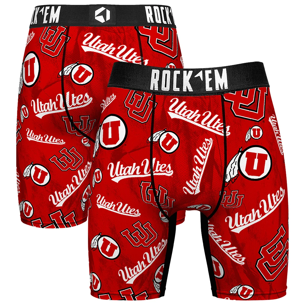 Men's Rock Em Socks Red Utah Utes All Over Logo Boxer Briefs