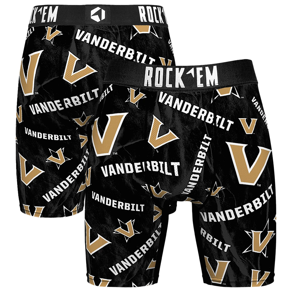Men's Rock Em Socks Black Vanderbilt Commodores All Over Logo Boxer Briefs
