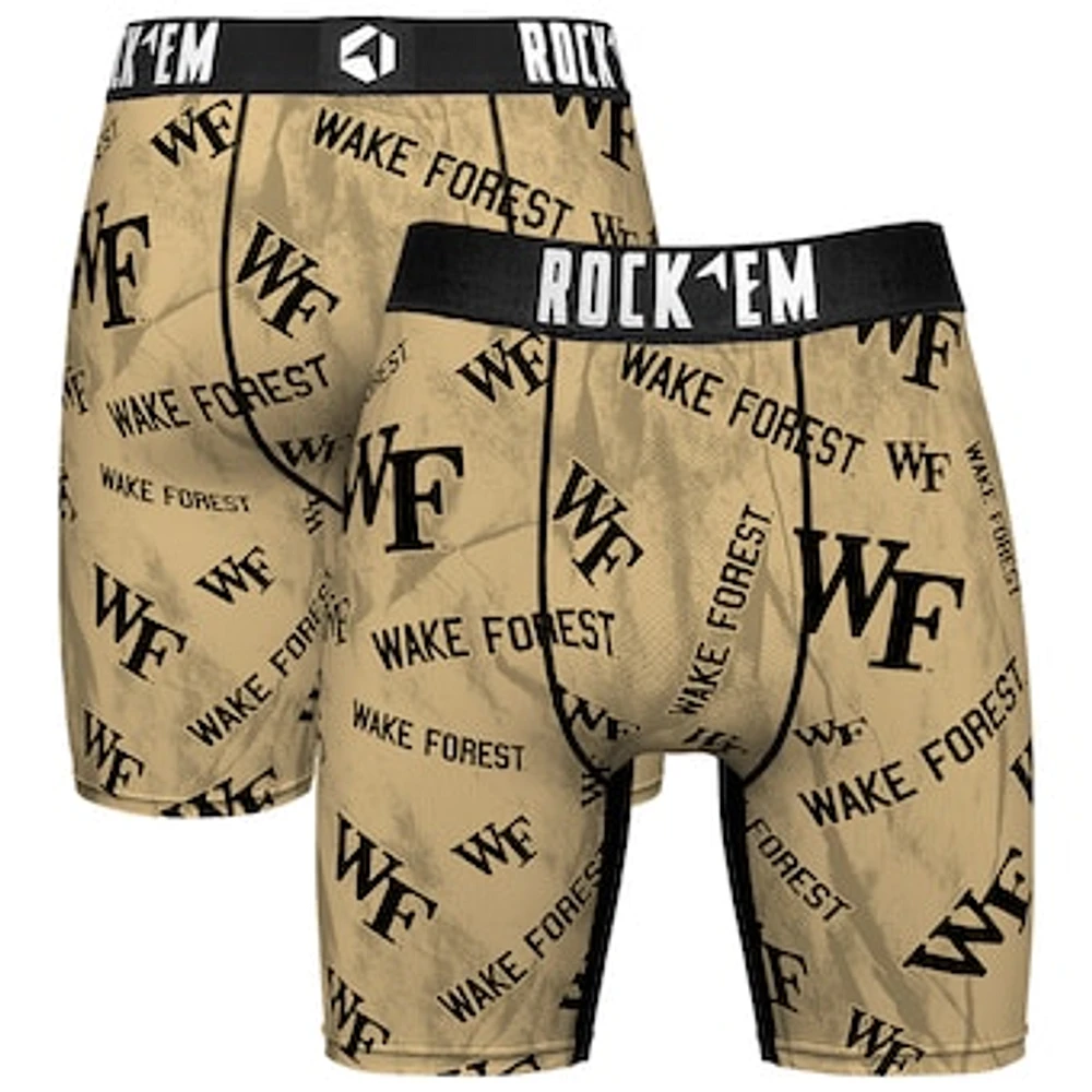 Men's Rock Em Socks Gold Wake Forest Demon Deacons All Over Logo Boxer Briefs