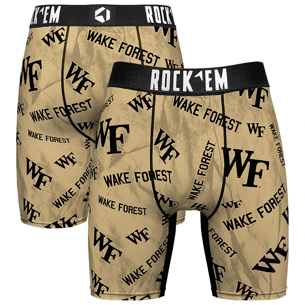 Men's Rock Em Socks Gold Wake Forest Demon Deacons All Over Logo Boxer Briefs