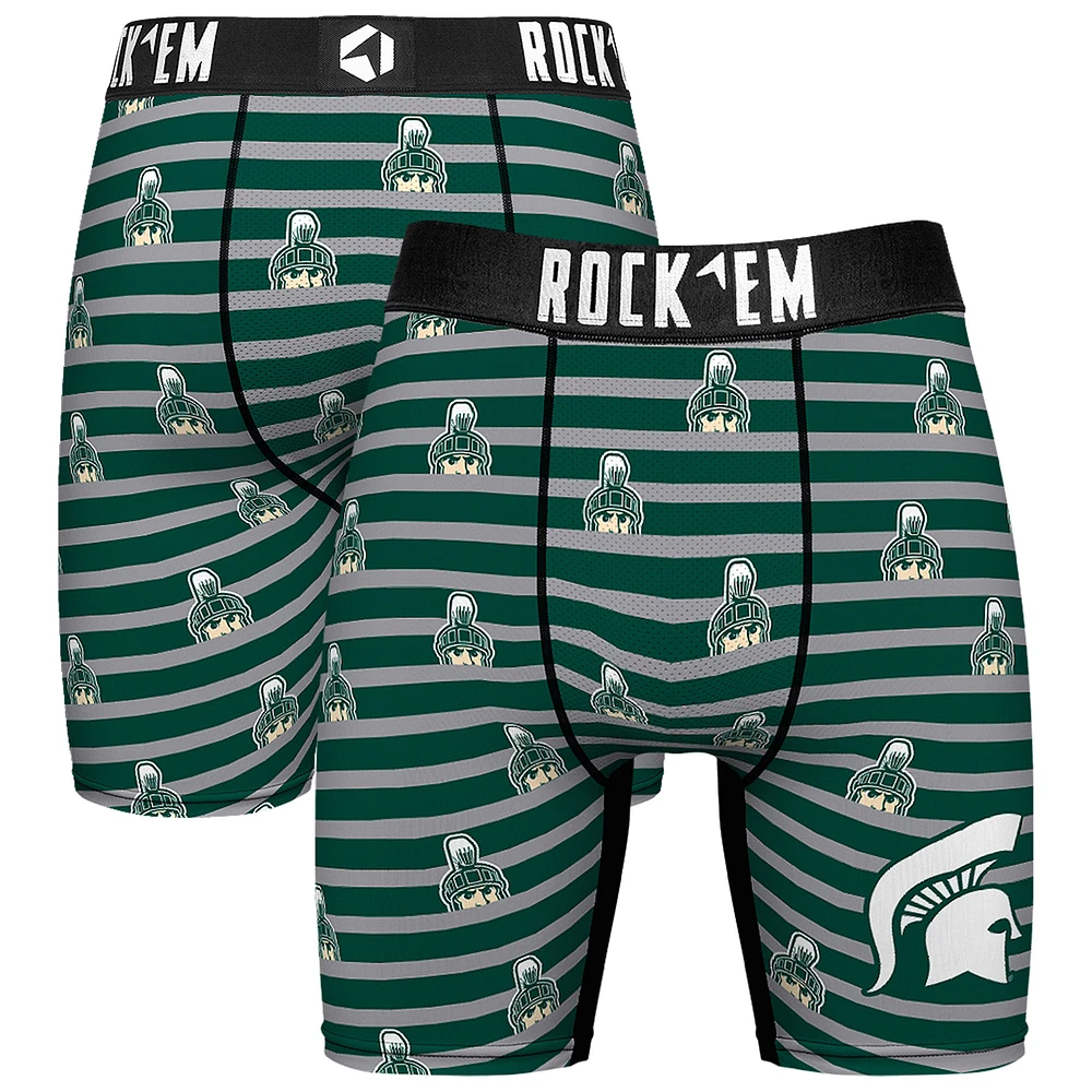 Men's Rock Em Socks Green Michigan State Spartans Mascot Stripes Boxer Briefs