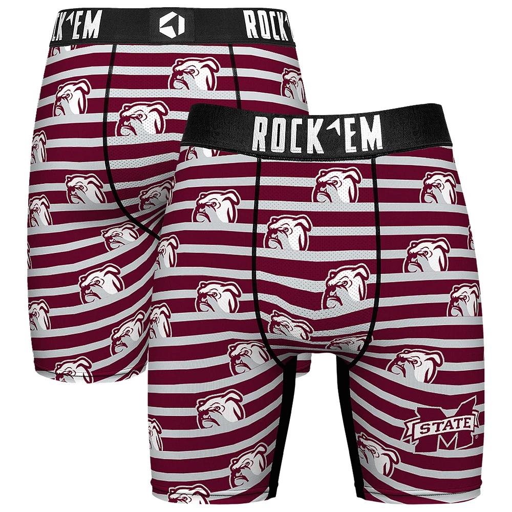 Men's Rock Em Socks Maroon Mississippi State Bulldogs Mascot Stripes Boxer Briefs