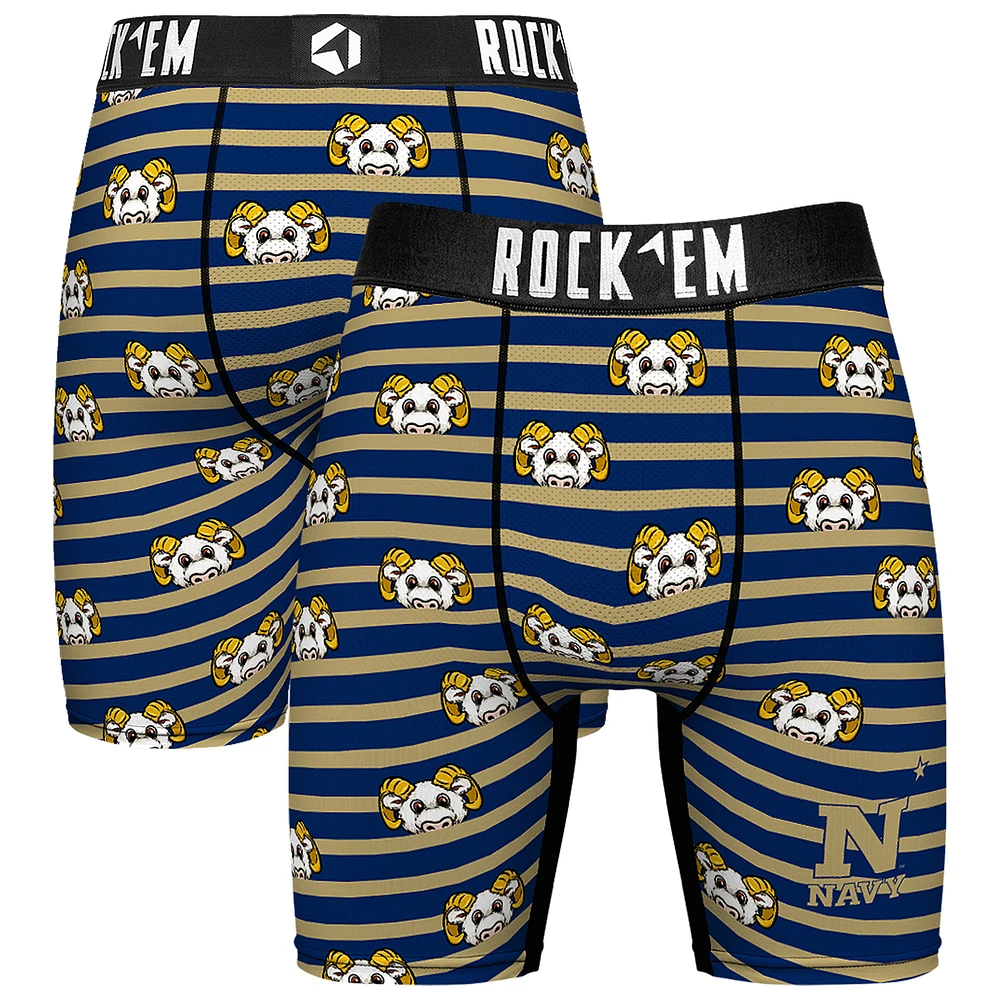 Men's Rock Em Socks Navy Midshipmen Mascot Stripes Boxer Briefs