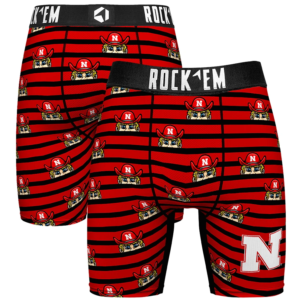 Men's Rock Em Socks Scarlet Nebraska Huskers Mascot Stripes Boxer Briefs