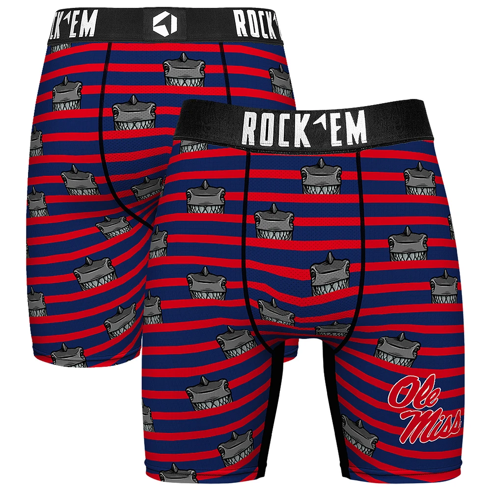 Men's Rock Em Socks Navy Ole Miss Rebels Mascot Stripes Boxer Briefs