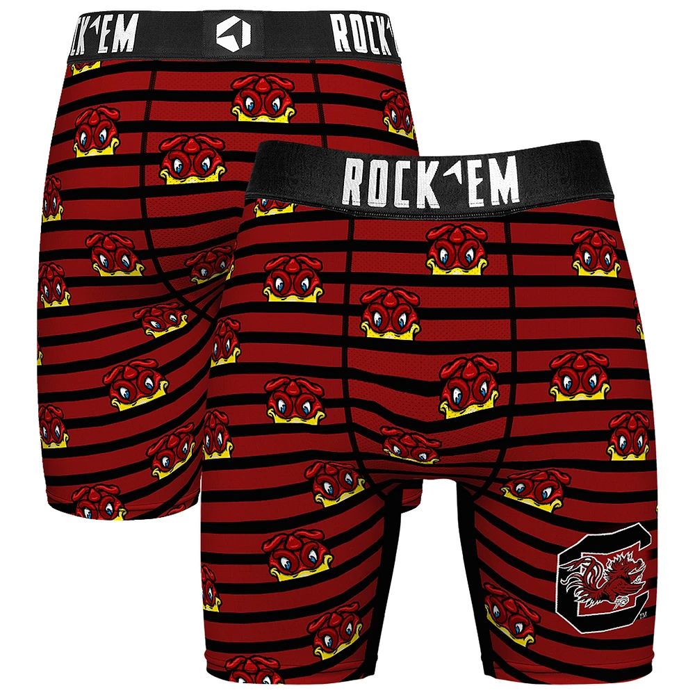 Men's Rock Em Socks Garnet South Carolina Gamecocks Mascot Stripes Boxer Briefs
