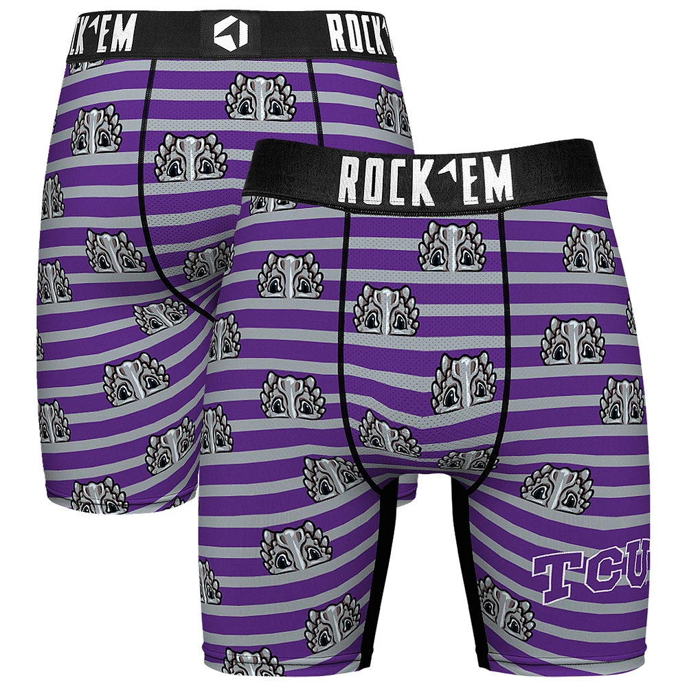 Men's Rock Em Socks Purple TCU Horned Frogs Mascot Stripes Boxer Briefs
