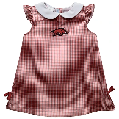 Infant Girls Vive La Fete Cardinal Arkansas Razorbacks Mini Check Pattern A-Line Dress