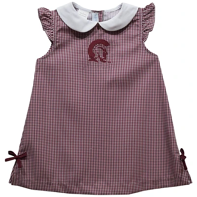 Infant Girls Vive La Fete Maroon Arkansas Little Rock Trojans Mini Check Pattern A-Line Dress