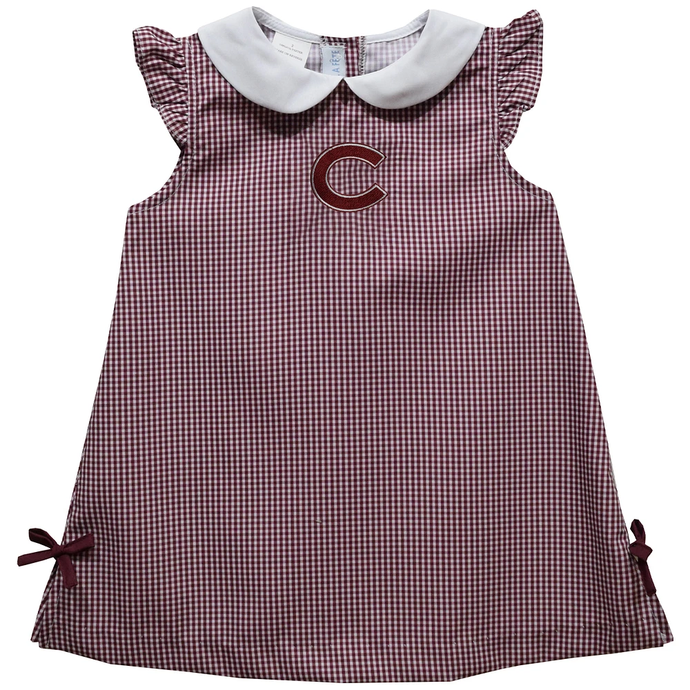Infant Girls Vive La Fete Maroon Colgate Raiders Mini Check Pattern A-Line Dress