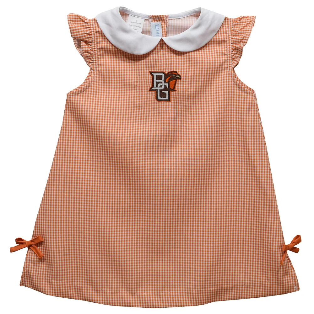 Infant Girls Vive La Fete Orange Bowling Green St. Falcons Mini Check Pattern A-Line Dress