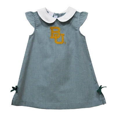 Infant Girls Vive La Fete Green Baylor Bears Mini Check Pattern A-Line Dress