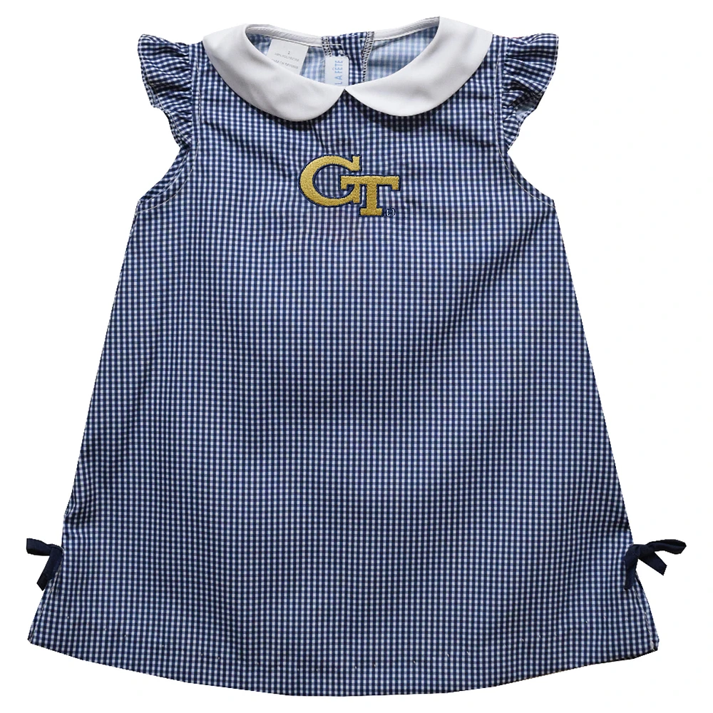 Infant Girls Vive La Fete Blue Georgia Tech Yellow Jackets Mini Check Pattern A-Line Dress