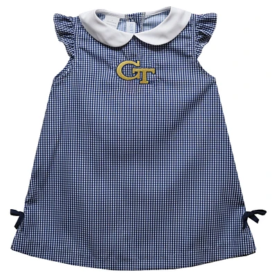 Infant Girls Vive La Fete Blue Georgia Tech Yellow Jackets Mini Check Pattern A-Line Dress