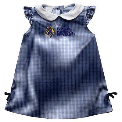 Infant Girls Vive La Fete Blue FMU Lions Mini Check Pattern A-Line Dress