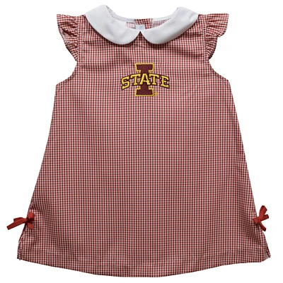 Infant Girls Vive La Fete Cardinal Iowa State Cyclones Mini Check Pattern A-Line Dress