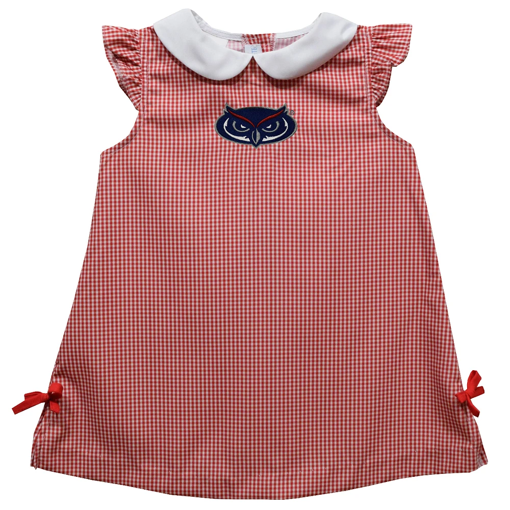 Infant Girls Vive La Fete Red Florida Atlantic Owls Mini Check Pattern A-Line Dress
