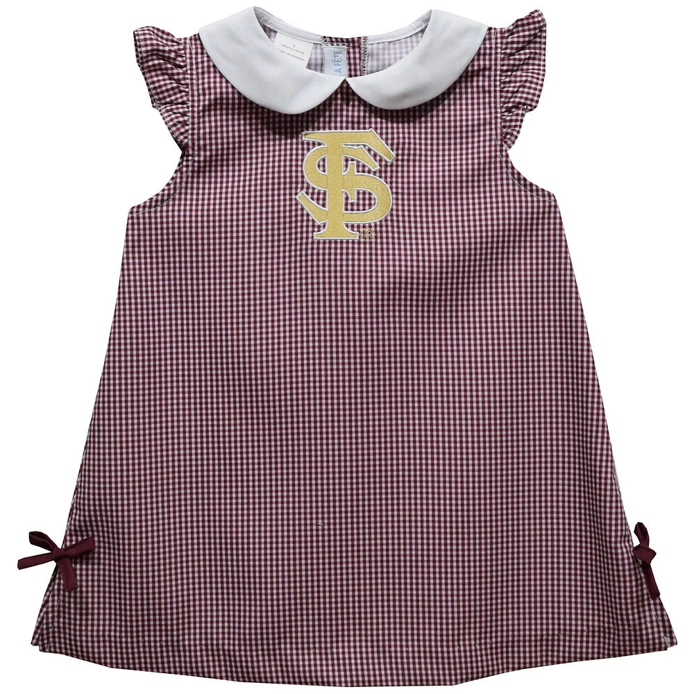 Infant Girls Vive La Fete Scarlet Florida State Seminoles Mini Check Pattern A-Line Dress