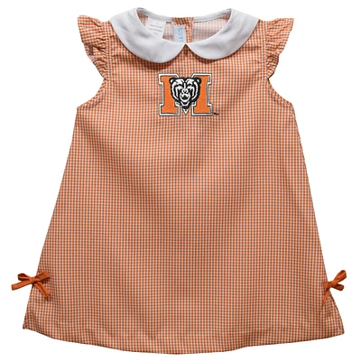 Infant Girls Vive La Fete Orange Mercer Bears Mini Check Pattern A-Line Dress
