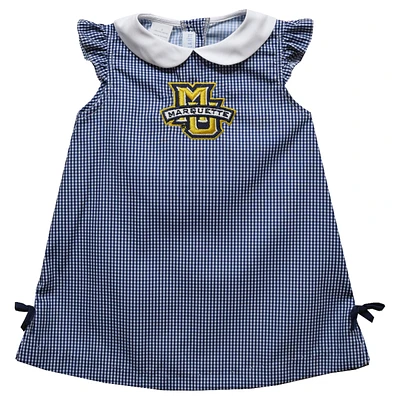 Infant Girls Vive La Fete Blue Marquette Golden Eagles Mini Check Pattern A-Line Dress