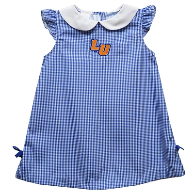 Infant Girls Vive La Fete Blue Lincoln Lions Mini Check Pattern A-Line Dress