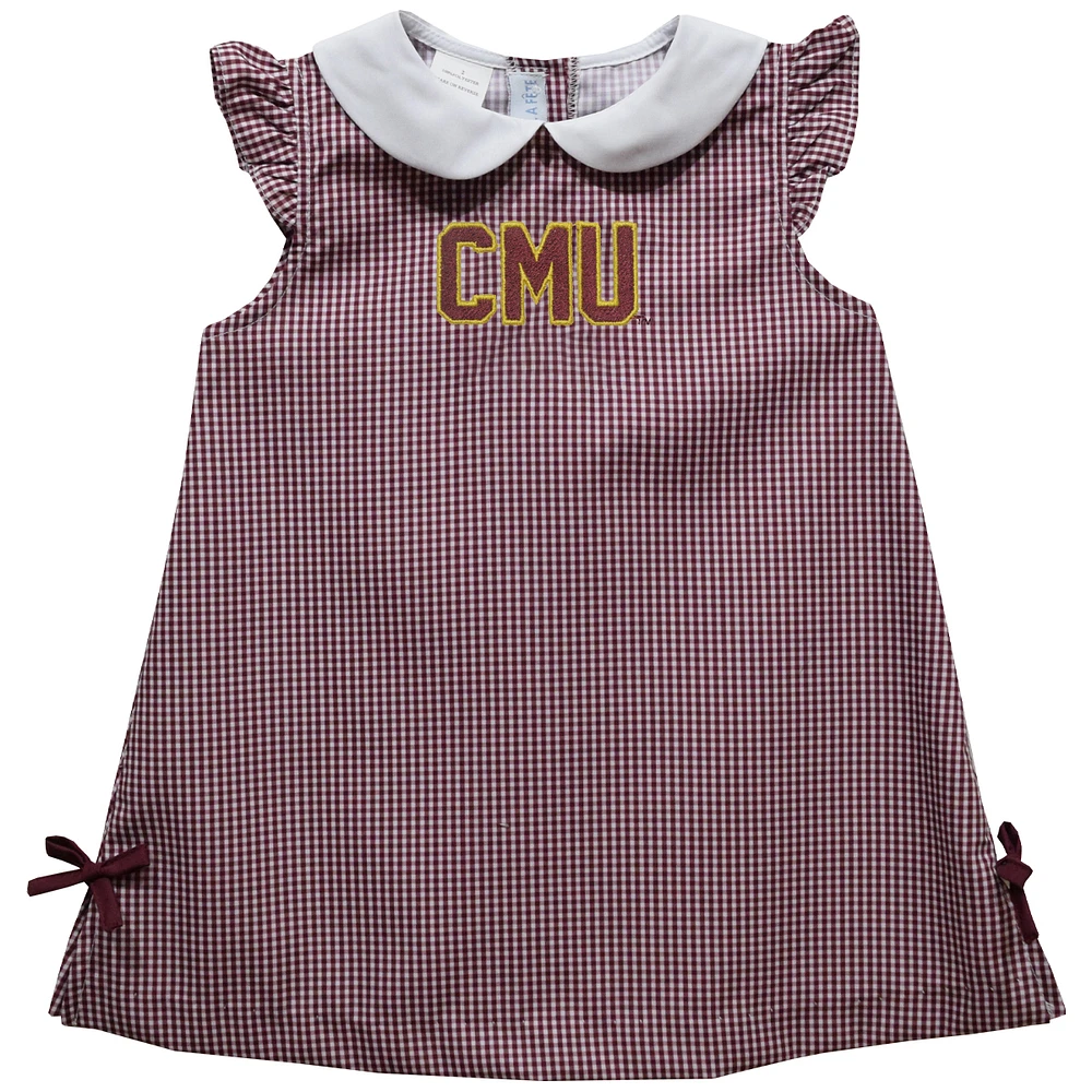 Infant Girls Vive La Fete Maroon CMU Mavericks Mini Check Pattern A-Line Dress