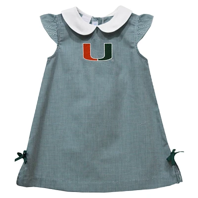 Infant Girls Vive La Fete Green Miami Hurricanes Mini Check Pattern A-Line Dress