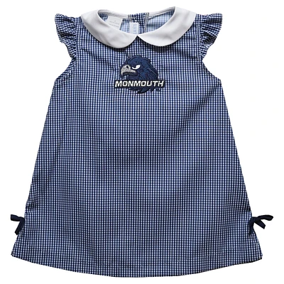 Infant Girls Vive La Fete Navy Monmouth Hawks Mini Check Pattern A-Line Dress