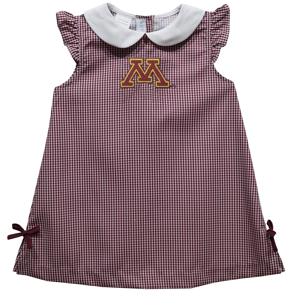 Infant Girls Vive La Fete Maroon Minnesota Golden Gophers Mini Check Pattern A-Line Dress