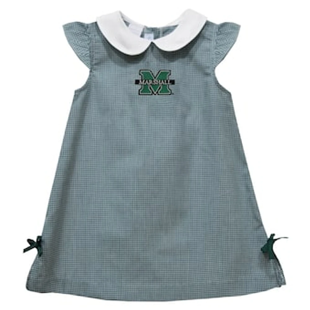 Infant Girls Vive La Fete Green Marshall Thundering Herd Mini Check Pattern A-Line Dress